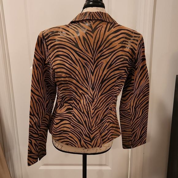Brown suede IL Gilet zebra print jacket size S. - Picture 2 of 9